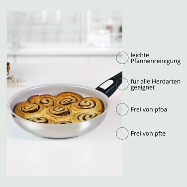 Набір сковорідок Genius Cerafit Steel: 5 штук з керамічним покриттям (20, 24, 28 см) + скляна кришка. Підходять для всіх плит, включаючи індукційні.