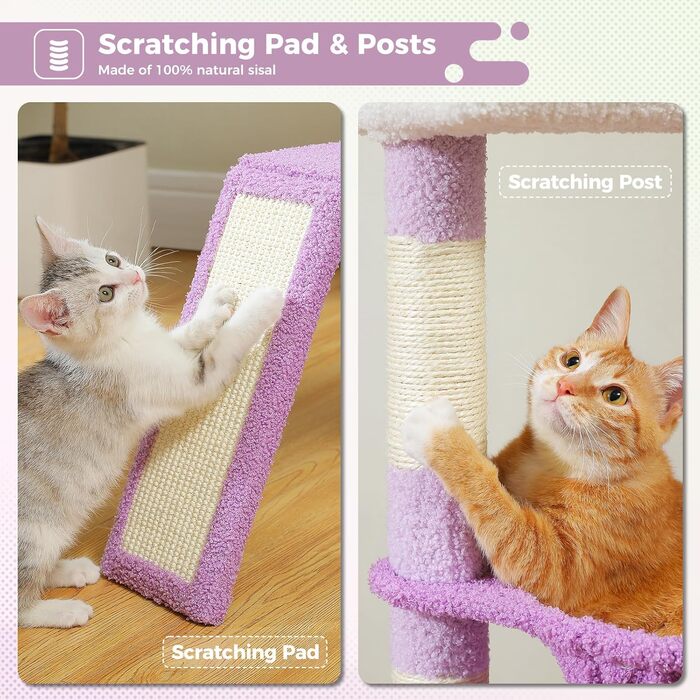 Дряпак для котів PAWZ Road Kaktus з великою печерою, сизаль, гамак, стійка, 90 см, Рожевий (фіолетовий)