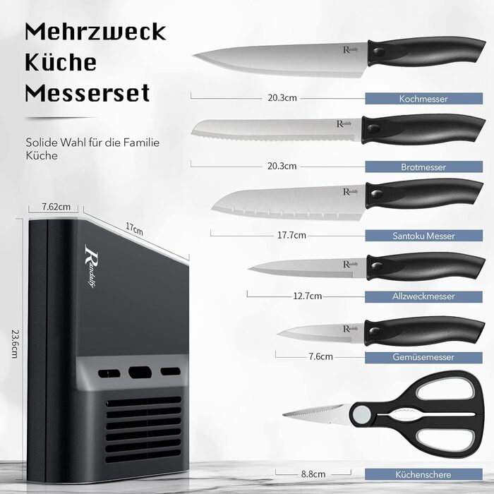 Набір ножів кухарських 7 предметів з бруском, кухонний набір ножів, ніж, ножиці, брусок для нарізки м'яса/овочів/фруктів, для нарізки, кубиків, шинкування (срібний)