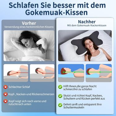 Подушка для шиї та голови з 3D підтримкою, Memory Foam, ергономічна для сну на боці, спині та животі (сіра, 60x33x10/17см)