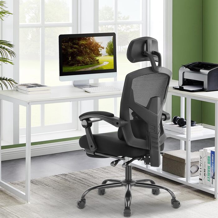 Офісне крісло DUMOS Ergonomisch C-3509 чорного кольору - ергономічне крісло з комфортними підлокітниками, підтримкою попереку та підставкою для ніг, для дому та офісу (26 x 39 x 50.75 inches)