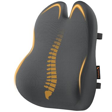 Подушка для спини ProtoArc з піни Memory Foam для офісного крісла, авто та столу - ергономічна поперекова підтримка, дихаюча, з регульованими ременями, сітчастий чохол - сіра