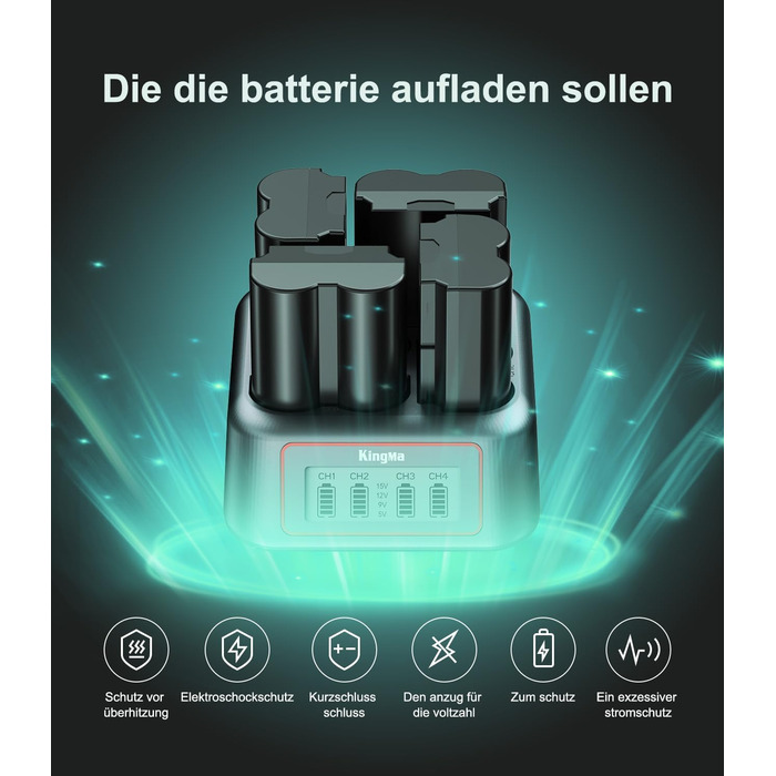 Зарядний пристрій King Ma для акумуляторів камер, 4-канальний, 45W PD, LED-дисплей, сумісний з Sony A7III/A7IV/A7RIII/A7RV/A7C/A7CII/A6700/A9/A9III/A1/ZV-E1/FX3/FX30 (NP-W235)