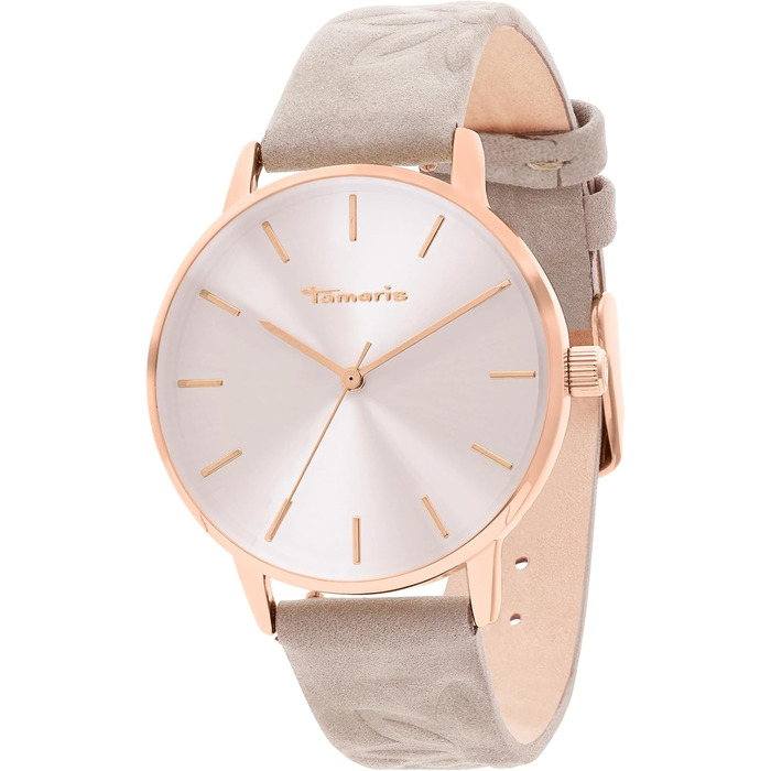 Годинник Tamaris для жінок з шкіряним ремінком (рожеве золото / сірий ремінець з квітковим візерунком)