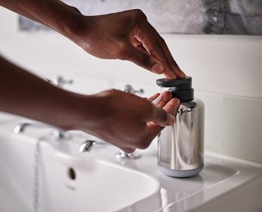 Joseph Joseph EasyStore - Luxury Stainless Steel Soap Dispenser with Level Indicator, Easy-to-Press Pump Head, Non-Slip Base, Refillable