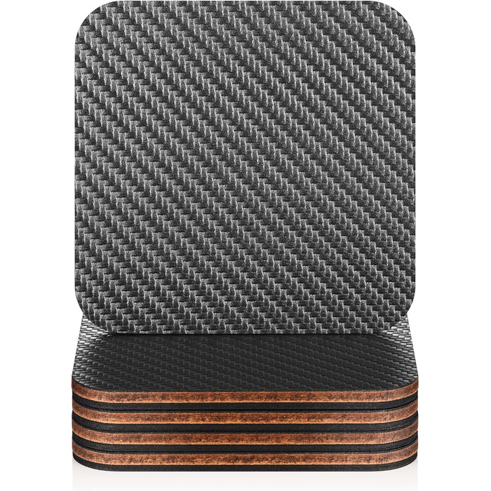 Modern Coasters for Drinks | Premium Carbon & Wood Unique geometric design Protects wooden tables Gift in luxurious gift box (Carbon square)