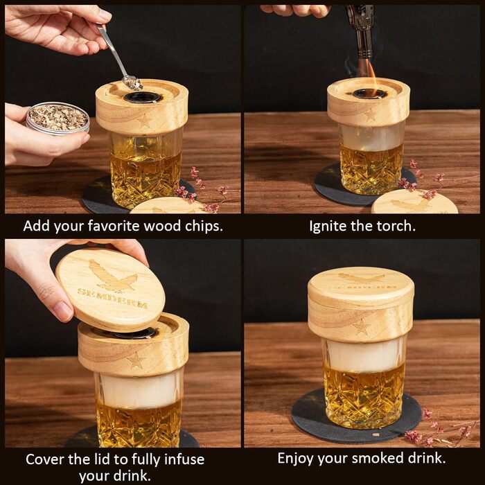 Набір для копчення віскі, ретро-дизайн, з ліхтариком, 6 смакових стружок, 2 склянки, 2 форми для кубиків льоду, набір для коктейлів, подарунок для чоловіків, батька, набір для копчення бурбону