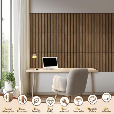Акустичні настінні панелі NZQXJXZ з дерев'яним шпоном, самоклеючі шумоізоляційні панелі для дому, офісу та студії, 40 x 30 x 1 см, 12 шт.