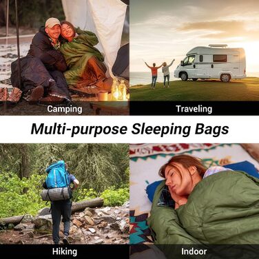 Сплячий мішок KingCamp для дорослих, зимовий | Фланелевий, для холодної погоди, 3-4 сезони, великий, для людей високого зросту, легкий, вологостійкий, 2,2 кг, Beangreen/Braun Links