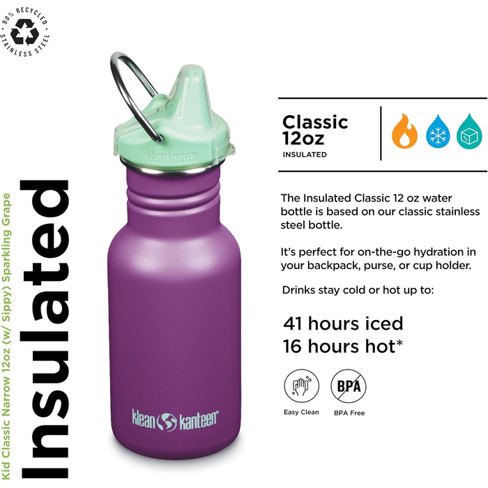 Klean Kanteen Classic Narrow Water Bottle 12 oz (Sparkling Grape)