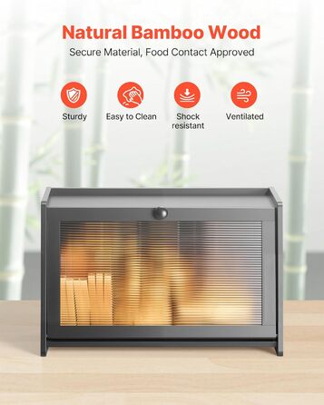 Дерев'яна коробка для хліба VEVOR: органайзер для зберігання з акриловою кришкою, чорний