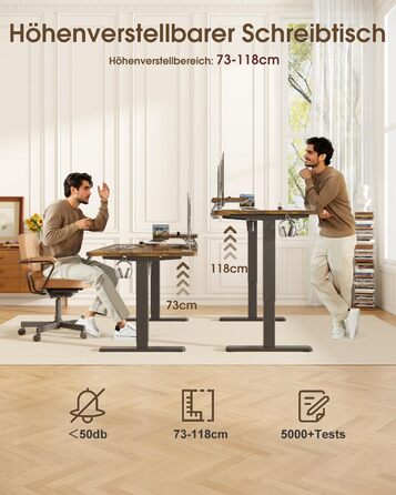 Devoko Electric Standing Desk 160x70cm with Monitor Stand, Memory Height Adjustment, Ergonomic Sit-Stand Desk (120x60cm, Vintage Brown)