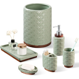 Набір аксесуарів для ванної кімнати з діамантами: тримач для зубних щіток, дозатор мила, контейнер для ватних паличок, стакан для зубної пасти, мильниця, 5-ти частинний, білий з діамантами (зелений, 6 шт.)