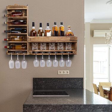 Стійка для вина Yorbay з підігрітим деревом, настінна з тримачем для корку, для келихів для вина та віскі, утримувач для пляшок, домашній бар, вінтаж, подарунок (без LED)