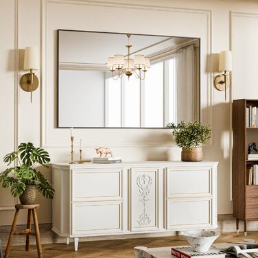 BEAUTYPEAK Дзеркало настінне прямокутне 81x61 см з металевим каркасом, безпечне для ванної кімнати, для ванної, спальні, вітальні (Чорний)