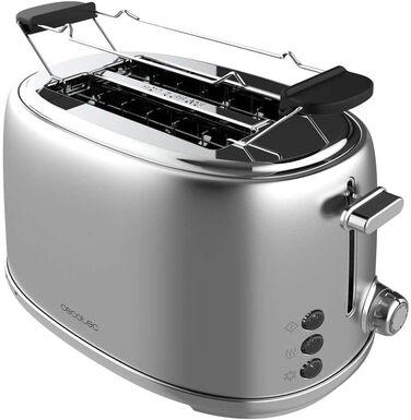 Тостер Cecotec Toaster 2 Scheiben Retro з нержавіючої сталі, 980 Вт, 2 слоти, регулювання потужності, піддон для крихт