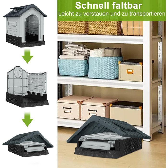 Кінець будинку для собак UISEBRT з пластику, ізольований собачий будиночок з ковзним дахом, верхнім світлом та піднятим дном, вольєр для собак, клітка для собак, будиночок для домашніх тварин для приміщення та на вулицю, 79,5 x 70,5 x 78 см