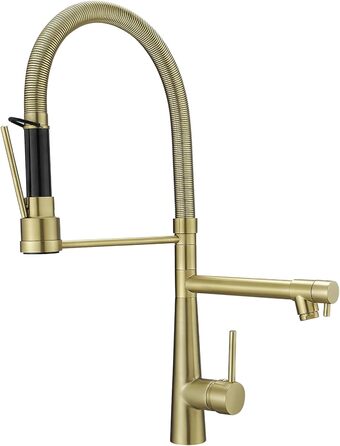 LED кухонний змішувач зі спіральною пружиною, 360° обертання, двотрубний, висувний, для кухні, з душем, високий тиск, нікель, LED, преміум якість