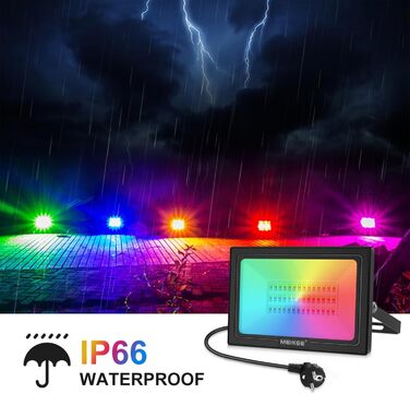 MEIKEE 60W RGB Floodlight with Remote Control, 30 Modes, 10 Colors, Timer, RGB Floodlight, IP66 Waterproof, 6 Brightness Levels, Spotlight, Colorful, Christmas, Halloween, Party, LED Floodlight, Decorative, 2 Pieces (1pc)