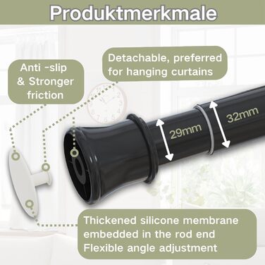 Штанга для карниза без свердління та шурупів, телескопічна, для душу та шафи, 85-230 см (діаметр 32 мм)