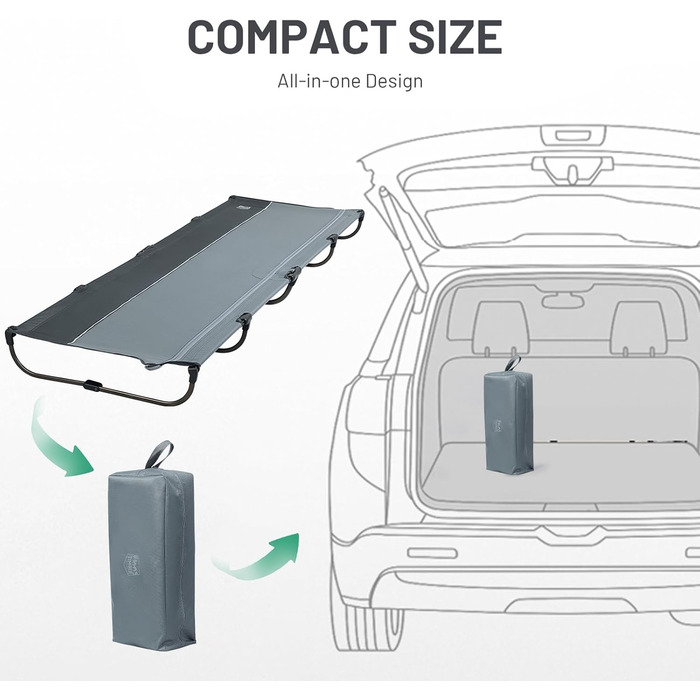 Розкладне кемпінгове ліжко Timber Ridge - легке, зручне, для відпочинку на природі (до 120 кг), сіре