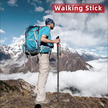 Монопод Manbily 32мм з карбону для камери: 44-174см, 6 секцій, до 15кг, з кліпсою для телефону, червоний