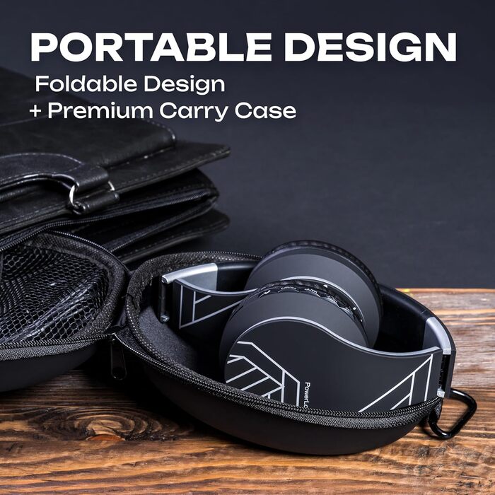 Bluetooth навушники PowerLocus Over Ear бездротові складні навушники On Ear з мікрофоном для iPhone, Android, PC (Чорний/Срібний)