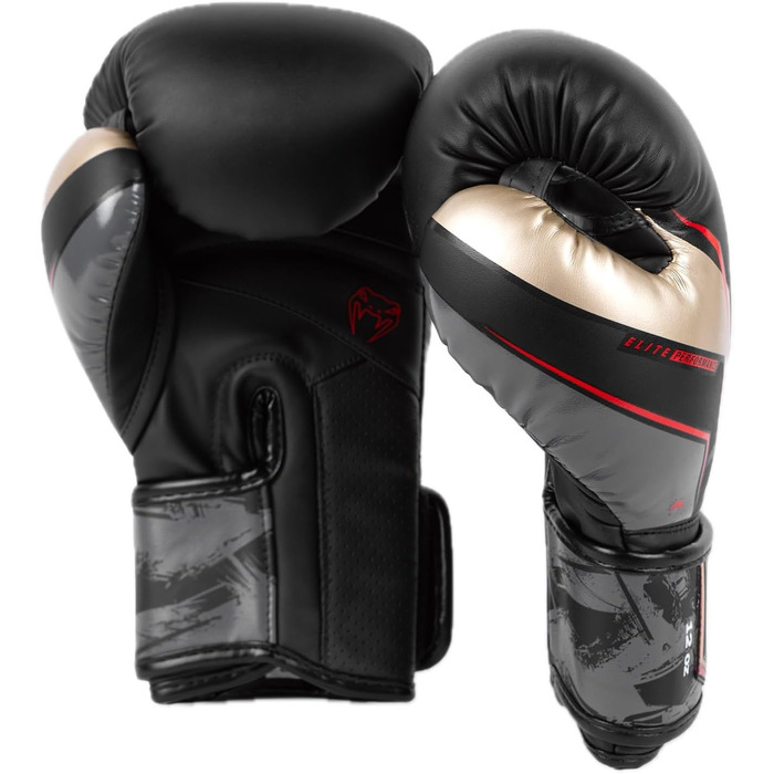 Боксерські рукавички Venum Elite Evo (Чорний, Золотий, Червоний, 12 Oz)