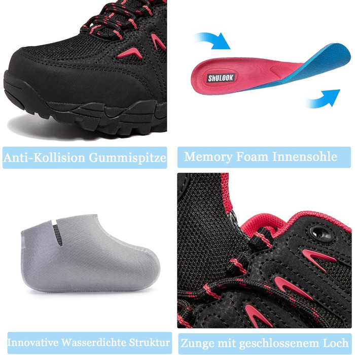 Туфлі для хайкінгу SHULOOK для жінок, водонепроникні, легкі, трекінгові, гірські, для активного відпочинку, кемпінгу, риболовлі, чорні, червоні, 39 EU