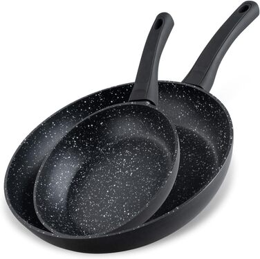 Набір сковорідок Fackelmann Marble 20 см та 24 см, антипригарне покриття, з 90% переробленого алюмінію, ергономічна ручка, індукційні (2 шт.)