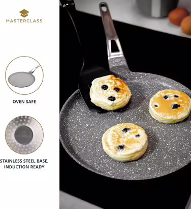 MasterClass Induction-Compatible Non-Stick Pancake & Crepe Pan, Die-Cast Aluminum, 28 cm, Grey