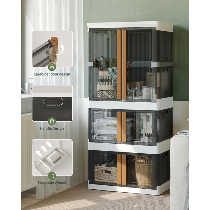 NETEL Storage Box with Lid Large, Stackable Storage Boxes 72L 4 Pieces, Plastic Storage Boxes, Transparent Stackable Boxes with Lid, Folding Storage Box with Door and Wheels (150L and 2x72L)