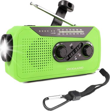 Радіо Solar-Radio з ручним приводом, AM/FM, погода, ліхтарик, SOS-сигнал, акумулятор 2000 mAh, Powerbank, роз'єм для навушників - для надзвичайних ситуацій та активного відпочинку (зелений)