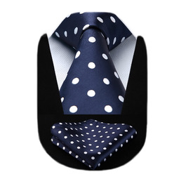 HISDERN Комплект краватки та нагрудного хустинки в горошок, XL, 160 см, темно-синій/білий