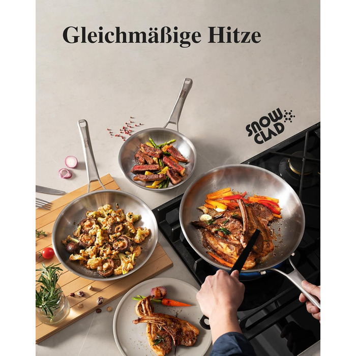 Набір сковорідок з нержавіючої сталі 3 шт. (20, 24, 28 см), універсальні, для всіх плит, індукційні, безпечні для духовки та посудомийної машини
