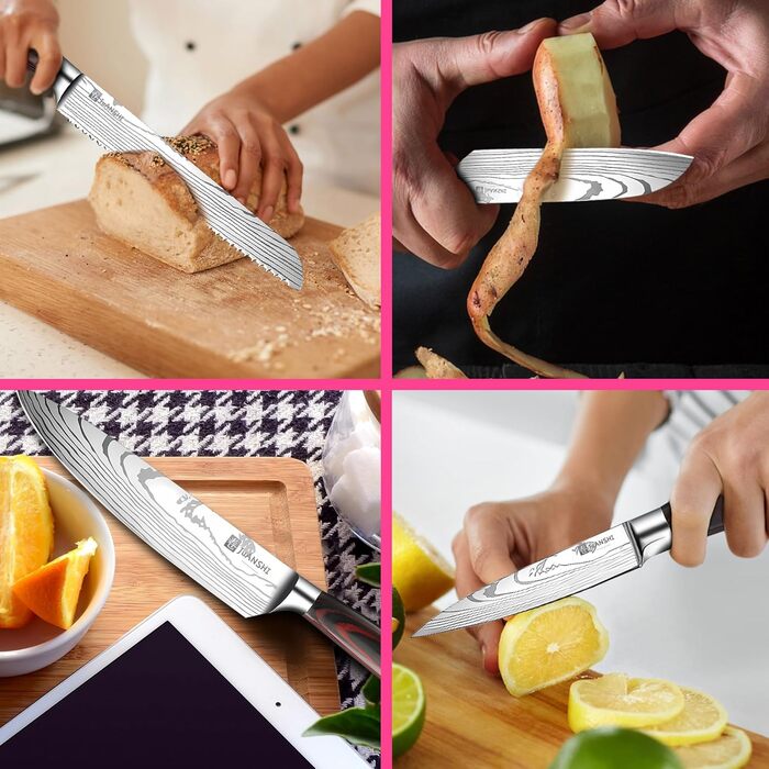 JUANSHI® 4-Piece Knife Set – Professional Kitchen Knife Set made of high-quality stainless steel, sharp blades, including Santoku, Chef's Knife, Bread Knife, and Utility Knife, perfect kitchen accessory