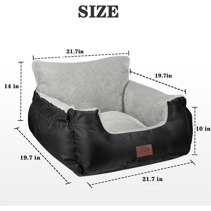 Автокрісло для собак та котів Fareyy, підняття для тварин, переноска з кишенькою та страхувальним ремінцем, водонепроникне, тепле, плюшеве, чорне