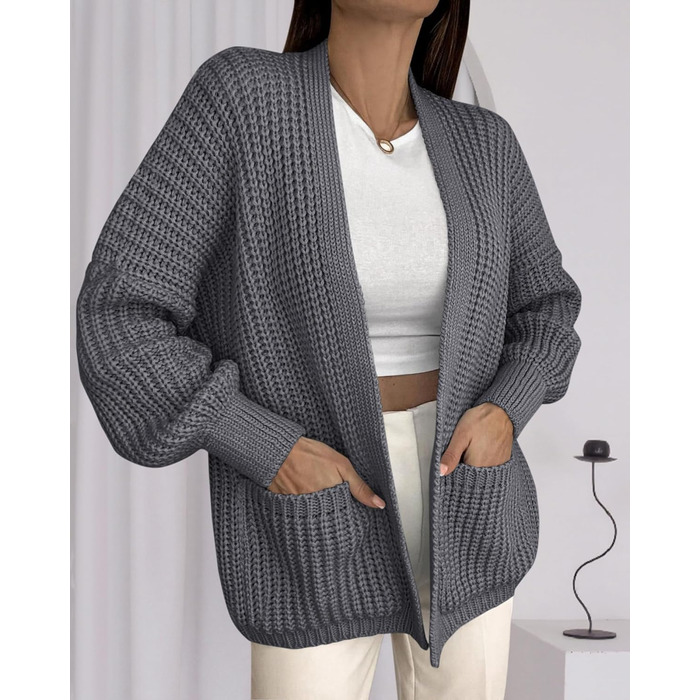 Кардиган жіночий BTFB Oversized в'язаний, відкритий, колір темно-сірий, розмір XXL - осінь/зима 2025