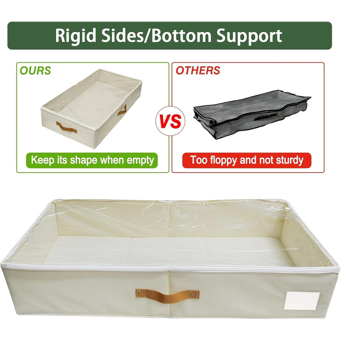 Коробки для зберігання під ліжком, 2 шт. з підставкою по периметру, з кришкою для постільної білизни та одягу (без нижньої підставки), бежеві