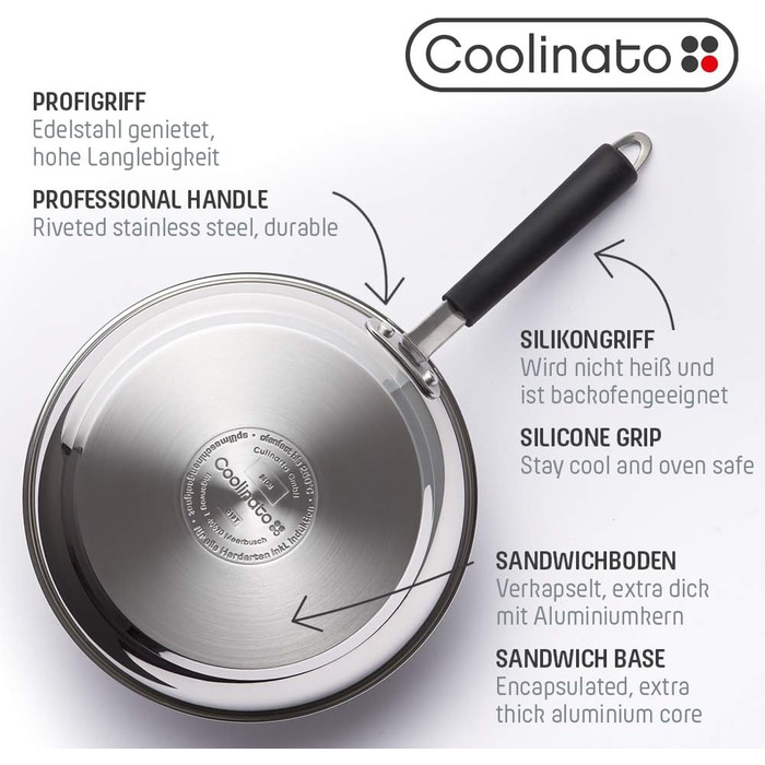 Сковорода Coolinato з антипригарним покриттям, 24 см - для плити (газ, електрика, кераміка, індукція) та духовки