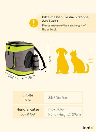 Сумка-рюкзак для транспортування котів Lionto, 34x30x42 см, сіра/зелена
