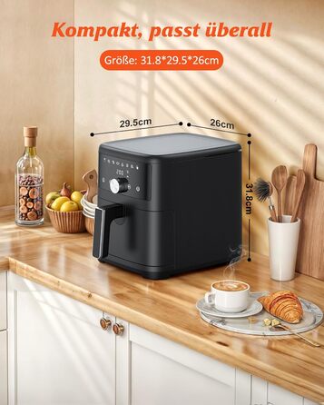 Фритюрниця повітряна Innsky 6L, 8-в-1, 1500W з LED-touchscreen, чорна. Енергозберігаюча, для 3-5 осіб, 50dB, миється в посудомийній машині