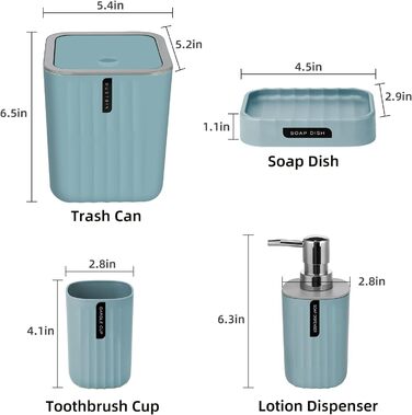 Набір аксесуарів для ванної кімнати IMAVO 4 шт. (зубний стакан, мильниця, диспенсер, тримач для зубних щіток) - Зелений