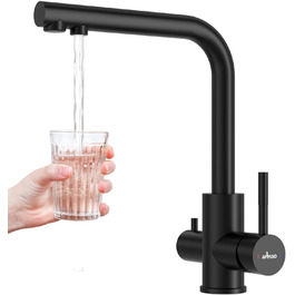 Кран кухонний APPASO 3-в-1 чорного кольору, з трьома виходами, для фільтрації води, поворотний на 360°, з двома важелями, з нержавіючої сталі