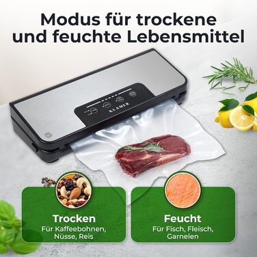 KLAMER Classic Pro 80 (2024) - Вакуумний пакувальник для продуктів харчування, Sous Vide, комплект з пакетами та шлангом