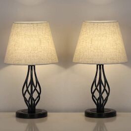 Настільна лампа YBING з льняним покриттям, 2 шт., для спальні, вітальні, комода. Пара ламп з чорного мармуру та льняним абажуром.