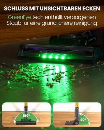 Бездротовий акумуляторний пилосос DP2 з подвійним акумулятором, 45KPa, 60 хвилин роботи, 500W, LED-дисплей, телескопічна труба, вертикальне зберігання, світло GreenEye, ідеальний для шерсті тварин/килимів/твердих підлог, золотий