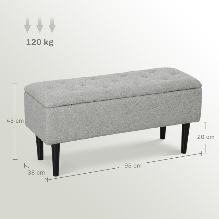 HOMCOM Лавка з місцем для зберігання, до 120 кг, оксамитова текстура, 95x38x45 см, сірого кольору