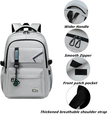 Шкільний рюкзак для підлітків та дітей: 8-14 років, світло-сірий, великий, для школи, буденних потреб