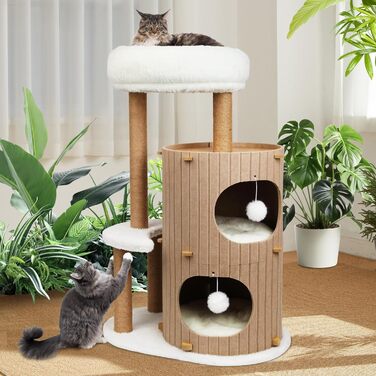 Котячий будиночок з подряпальником - великий, стійкий, з біо-льону, для котів до 25 кг (Бежевий)